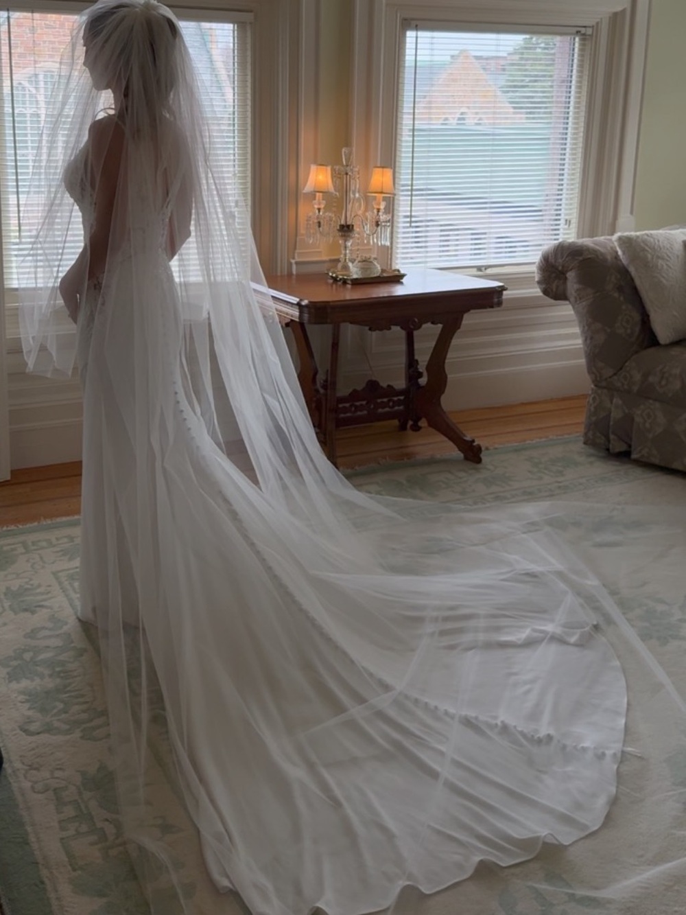 Two-tier chapel length veil (simple, custom cut, no added decor)